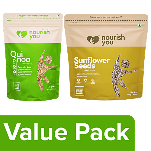Nourish you White Quinoa 500g + Raw Organic Sunflower Seeds - Gluten Free, 100 g, Combo 2 items 