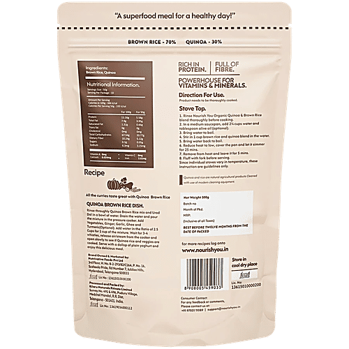 Nourish you Certified Organic Quinoa + Brown Rice Mix - Gluten Free, 2x500 g (Multipack) 