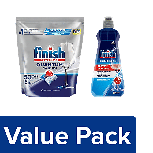 bb Combo Powerball Quantum All In 1 Max Dishwasher Tablets + Rinse Shine Aid Liquid, Combo 2 items