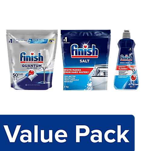 bb Combo Powerball Quantum All in 1 Max Dishwasher Tablet + Salt + Rinse & Shine Liquid, Combo 2 items 