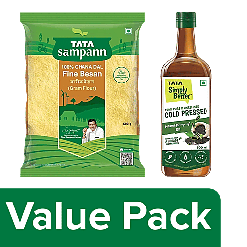 bb Combo Pure & Unrefined Cold Pressed Sesame Oil 500 ml+Gram Flour/Fine Besan 500 g, Combo (2 items)