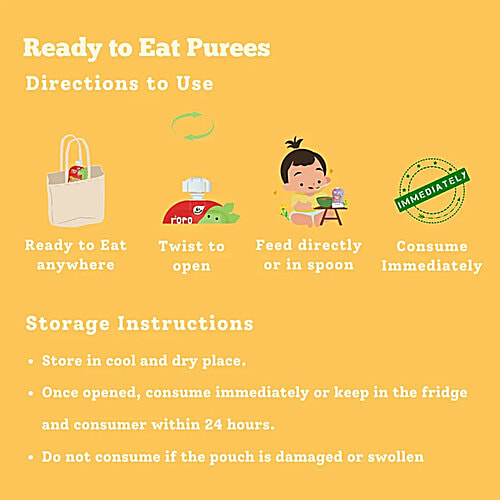 Rorosaur Muskmelon Mango Puree For Infants - 6+ Months, 3x100 g (Multipack) Ready to Eat Cereal & Porridge for Little One, Rich in Vitamins/Minerals/Proteins, No Added Sugar/Salt/Preservatives