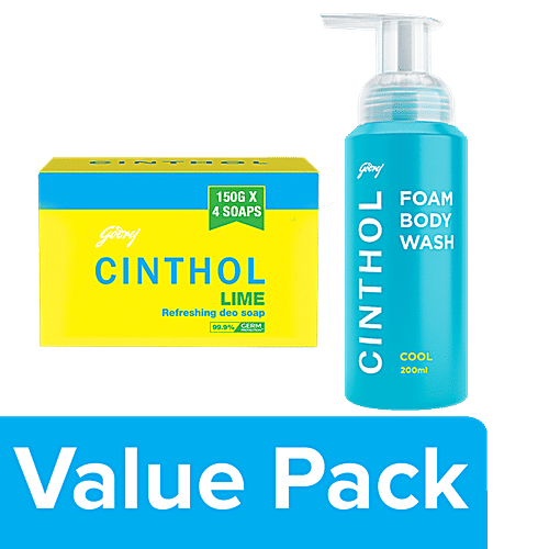 Cinthol Refreshing Lime Deo Bathing Soap, 600 g + Cool Foam Body Wash, 200 ml, Combo (2 Items)