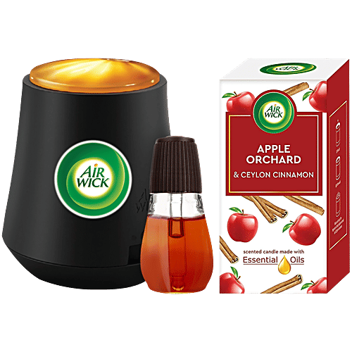Airwick Apple Orchard & Ceylon Cinnamon Candle, 1pc + Peony & Jasmine Diffuser Kit, 1pc, Combo (2 items)