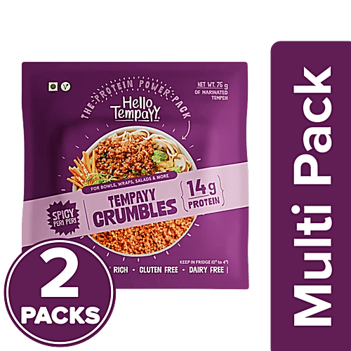 Hello Tempayy Spicy Peri Peri Soy Tempeh Crumbles With 14 g Protein, 2x75 g (Multipack)