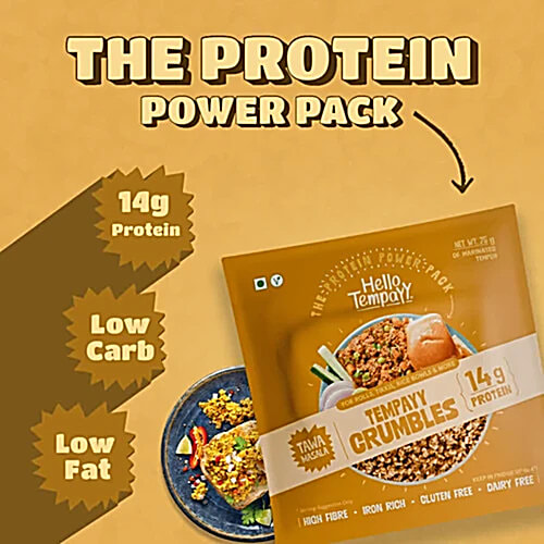 Hello Tempayy Tawa Masala Soy Tempeh Crumbles With 14 g Protein, 3x75 g (Multipack)