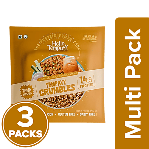 Hello Tempayy Tawa Masala Soy Tempeh Crumbles With 14 g Protein, 3x75 g (Multipack)