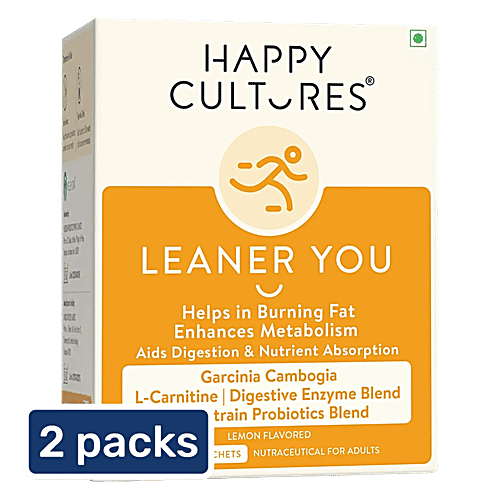 Happy Cultures Leaner You Lemon Flavoured Multistrain Probiotic Blend Nutraceutical For Adults, 2x30 g (Multipack)