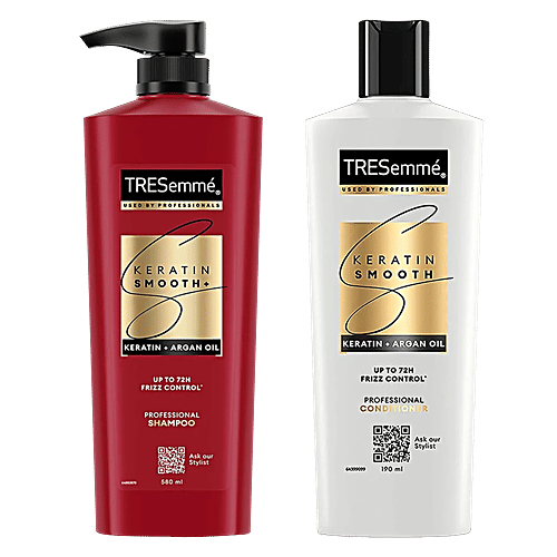 Tresemme Keratin Smooth Professional Shampoo, 580 ml + Conditioner, 190 ml, Combo  Frizz Control, Argan Oil,