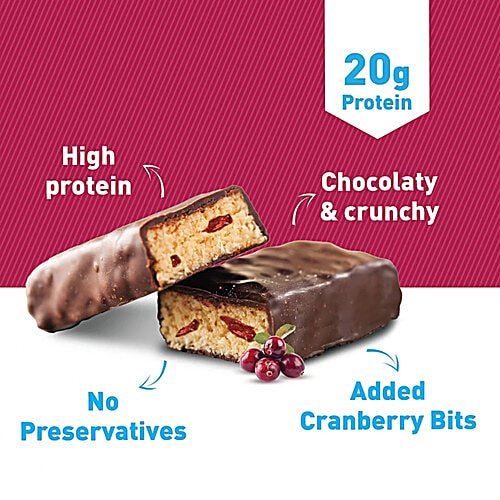 Pro.Fitness Choco Berry Protein Bar, 2x60 g (Multipack) High Protein, No Preservatives, Added Cranberry Bites, Crunchy