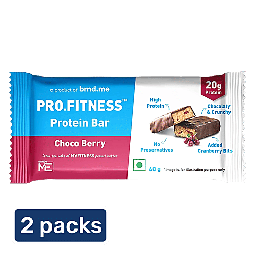 Pro.Fitness Choco Berry Protein Bar, 2x60 g (Multipack) High Protein, No Preservatives, Added Cranberry Bites, Crunchy