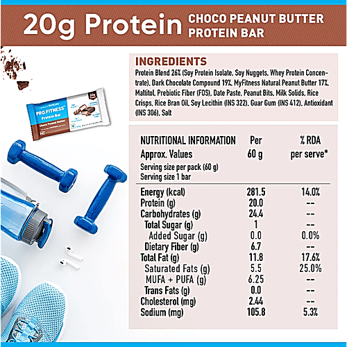 Pro.Fitness Choco Peanut Butter Protein Bar, 2x60 g (Multipack) High Protein, No Preservatives, Added Cranberry Bites, Crunchy