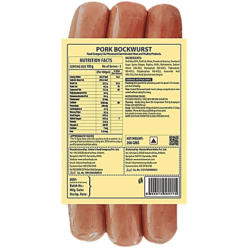 MeisterWurst Pork Bockwurst Smoked Sausage, Pork Meat 80%, No Soya, 2x200 g (Multipack) No Soya, No MSG, No Added Artificial Colours