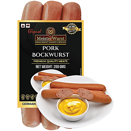 MeisterWurst Pork Bockwurst Smoked Sausage, Pork Meat 80%, No Soya, 2x200 g (Multipack) No Soya, No MSG, No Added Artificial Colours