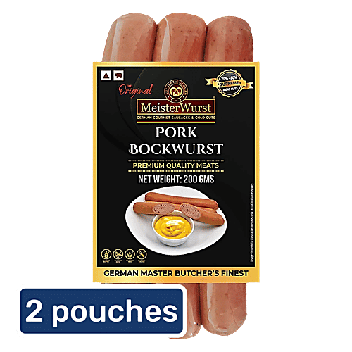 MeisterWurst Pork Bockwurst Smoked Sausage, Pork Meat 80%, No Soya, 2x200 g (Multipack) No Soya, No MSG, No Added Artificial Colours