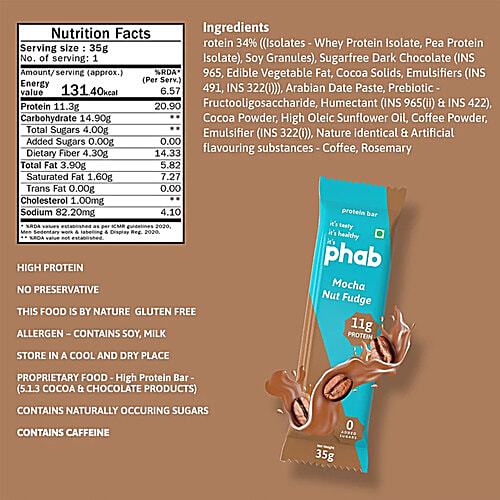 Phab Mocha Nut Fudge 11 g Protein Bar, 3x35 g (Multipack) 