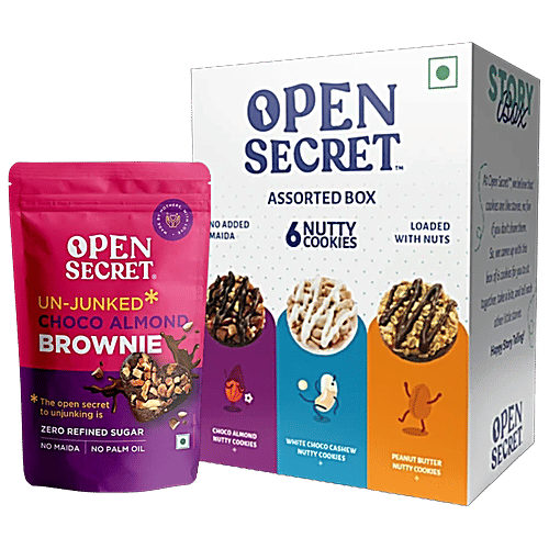 Open Secret Nutty Cookies - Assorted Box, 75 g + Un-Junked Choco Almond Brownie, 30 g, Combo (2 Items) 