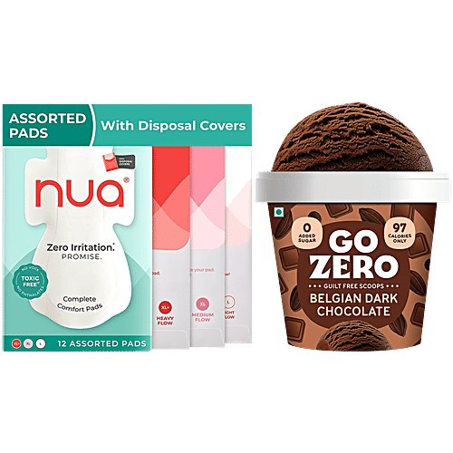 bb Combo Nua Sanitary Pad 4L 3XL 5XL 12Pcs +Go Zero Belgian Dark Chocolate Icecream 100Ml, Combo (2 Items) 