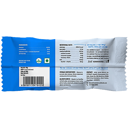 The Whole Truth Almond Choco Fudge Energy Bar, 3x40 g (Multipack) 5 g Protein, No Added Sugar, Gluten Free, Vegan