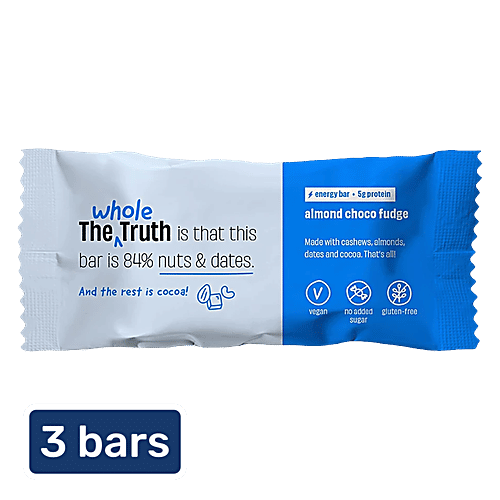 The Whole Truth Almond Choco Fudge Energy Bar, 3x40 g (Multipack) 5 g Protein, No Added Sugar, Gluten Free, Vegan