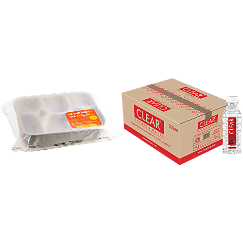 bb Combo Disposable Plates With 5 Compartment 25 pcs + Packaged Drinking Water 200ml x 48, Combo (2 items)