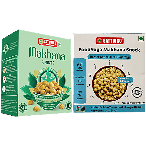 Sattviko Mint Makhana & Foodyoga Pink Salt & Pepper Makhana Snack, Each 40 g, Combo (2 Items) 
