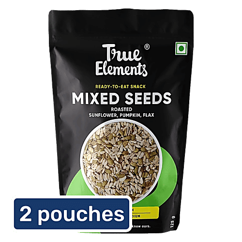 True Elements Roasted Mixed Seeds - Pumpkin, Sunflower & Flax, 2x125 g (Multipack) High Protein, Very Low Sodium