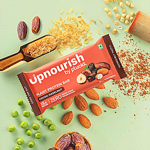 Upnourish by Pluckk Cocoa Hazelnut 15g Plant Protein Bar, 6x50 g (Multipack) Zero Added Sugar & Preservatives