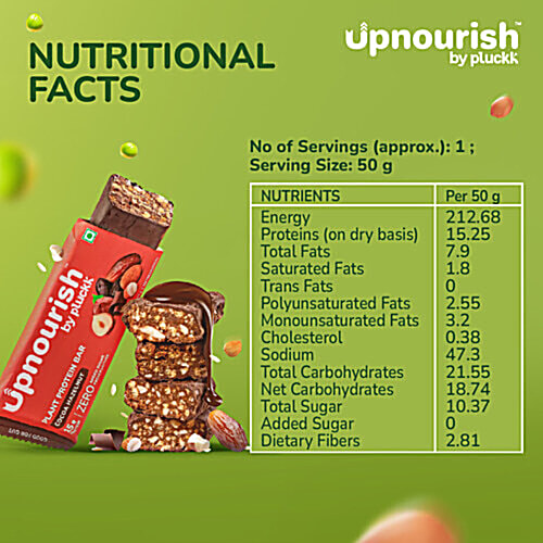 Upnourish by Pluckk Cocoa Hazelnut 15g Plant Protein Bar, 6x50 g (Multipack) Zero Added Sugar & Preservatives