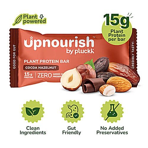 Upnourish by Pluckk Cocoa Hazelnut 15g Plant Protein Bar, 6x50 g (Multipack) Zero Added Sugar & Preservatives