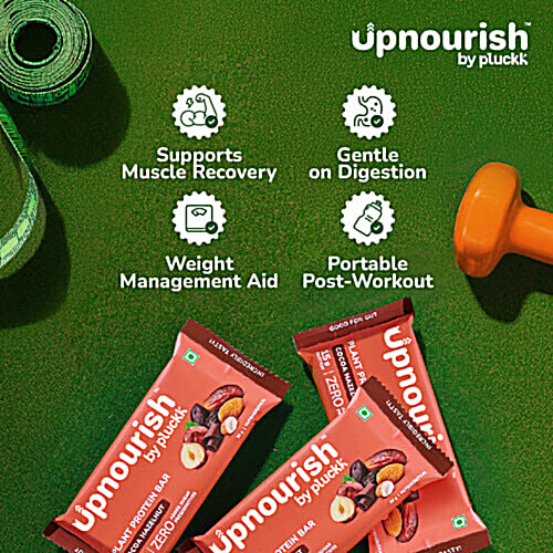 Upnourish by Pluckk Cocoa Hazelnut 15g Plant Protein Bar, 6x50 g (Multipack) Zero Added Sugar & Preservatives