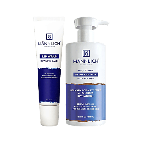 Mannlich Multivitamin De-Tan Body Wash + Lip Wrap Reviving Balm With SPF 50 PA ++++, 2 items