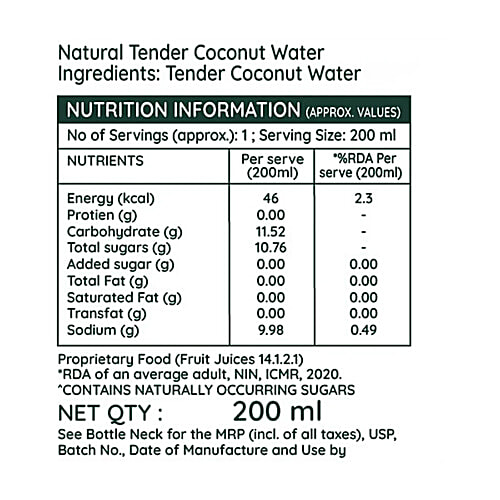 Pluckk Natural Tender Coconut Water, 3x200 ml (Multipack)