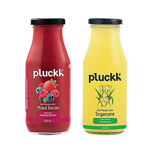 Pluckk Cold Pressed Mixed Berries Juice + Sugarcane Juice, Each 250 ml, Combo (2 Items)