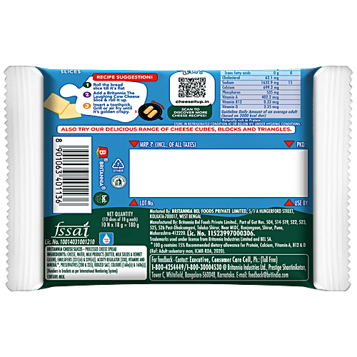 Britannia The Laughing Cow Cheese - Slice, 180 g (10 Slices x 18 g each) Rich in Calcium & Protein