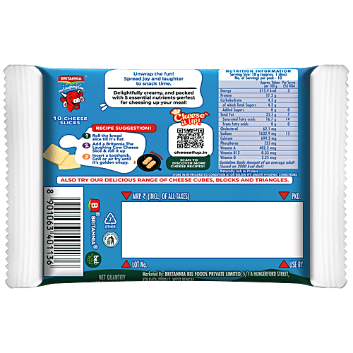 Britannia The Laughing Cow Cheese - Slice, 180 g (10 Slices x 18 g each) Rich in Calcium & Protein