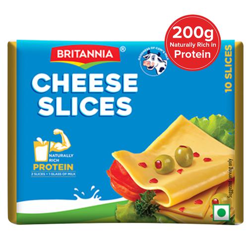 Britannia Processed Cheese Slice - Goodness of Cow's Milk, 200 g (10 Slices x 20 g Each) Rich in Calcium & Protein
