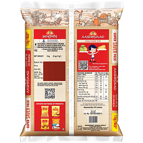 Aashirvaad Atta/Godihittu - Whole Wheat, 5 kg  No Maida, Atta