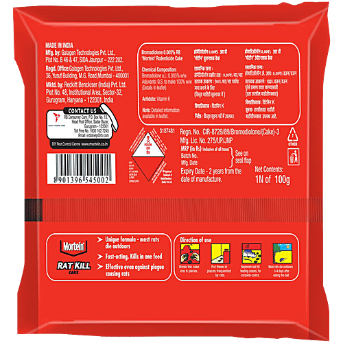 Mortein PowerGard Rat Kill Cake, 100 g Pouch Kill
 Most Rats Die Outdoors
