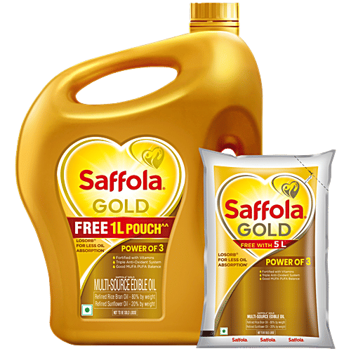 Saffola Gold Edible Oil, 5 L (Get 1 L Pouch Free) 