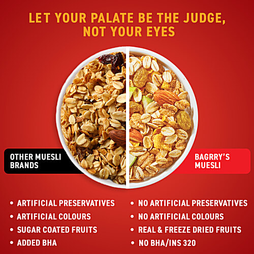 Bagrry's Crunchy Muesli - Almonds, Raisins, Honey, Oats, 425 g Pouch High Fibre