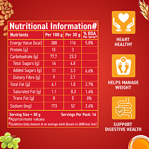 Bagrry's Crunchy Muesli - Almonds, Raisins, Honey, Oats, 425 g Pouch High Fibre