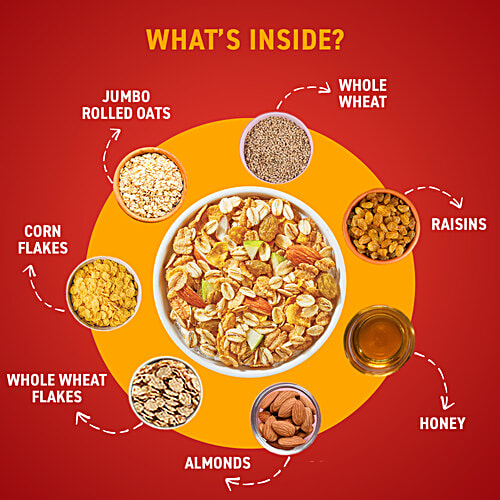 Bagrry's Crunchy Muesli - Almonds, Raisins, Honey, Oats, 425 g Pouch High Fibre