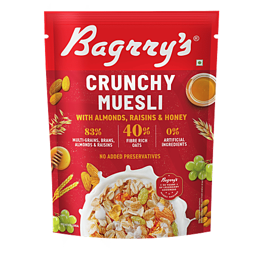 Bagrry's Crunchy Muesli - Almonds, Raisins, Honey, Oats, 425 g Pouch High Fibre
