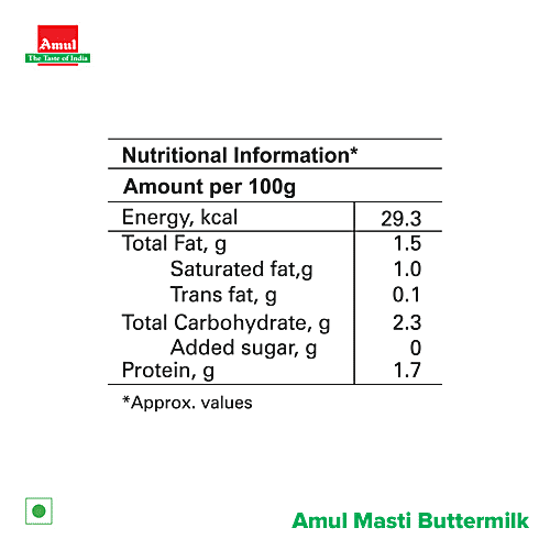 Amul Spiced Buttermilk, 200 ml Tetra Pak No Preservatives Added