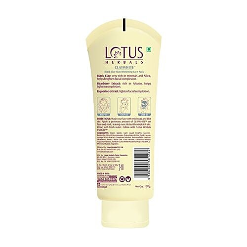 Buy Lotus Herbals Face Pack Claywhite All Skin Types 120 Gm Tube Online
