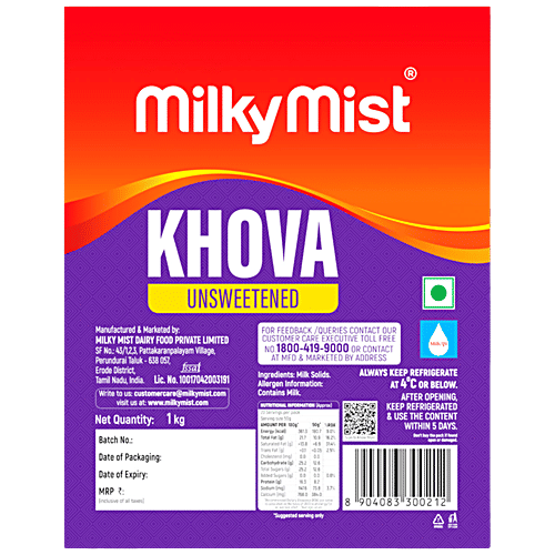 Milky Mist Khova - Unsweetened, 1 kg Pouch Creamy Texture, Milky Aroma