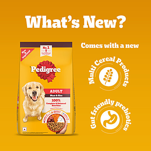 Pedigree Adult Dry Dog Food, Meat & Rice, 10 kg, 3 kg, 100% Complete & Balanced Food for Adult Dogs, 10 kg  Healthy Muscles & Bones, Healthy Digestive System, Shinier Coat, High Quality Protein & Calcium