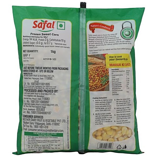 Safal Frozen Sweet Corn, 1 kg Pouch