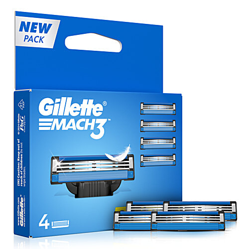 Gillette Mach 3 Razor/Refill - With Comfort Gel Bar, Micro Fin & Indicator Lubrication Strip, 4 pcs 3 High Definition Blades, More Lubricants